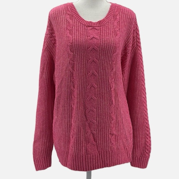 Cabi Elsa Cable Knit Crewneck Pullover Sweater in Pink - Size Medium - Picture 3 of 8